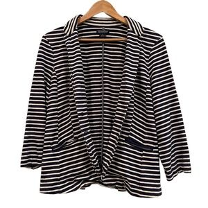 Lucky Brand Women 100% Cotton Blue White Striped Blazer Jacket, Size Large